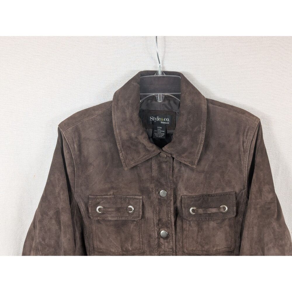 Style & Co Woman Suede Leather Coat Brown Women's Size 20W - Picture 2 of 15
